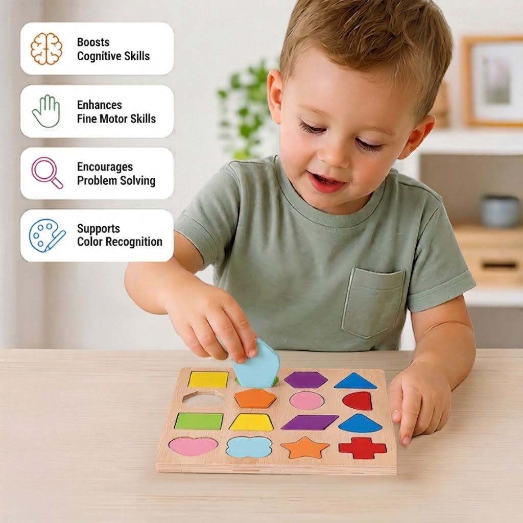 Simple Wooden Shapes, Numbers, and Letters Puzzle
