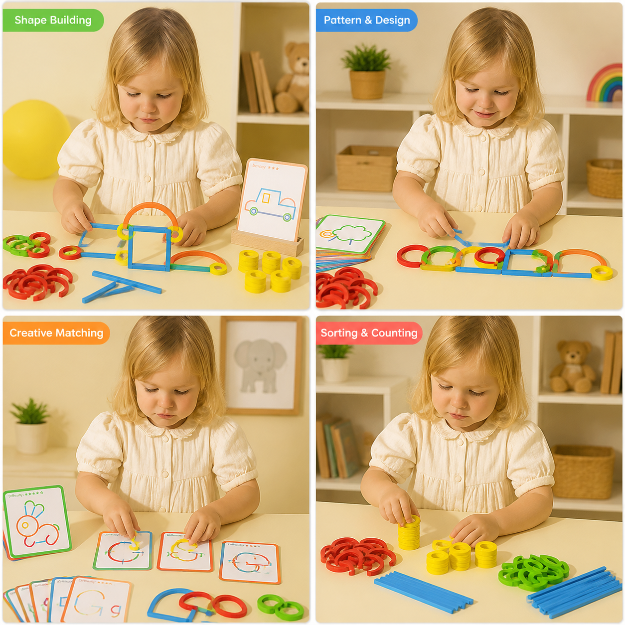 Educational Montessori Sticks and Rings Building Blocks