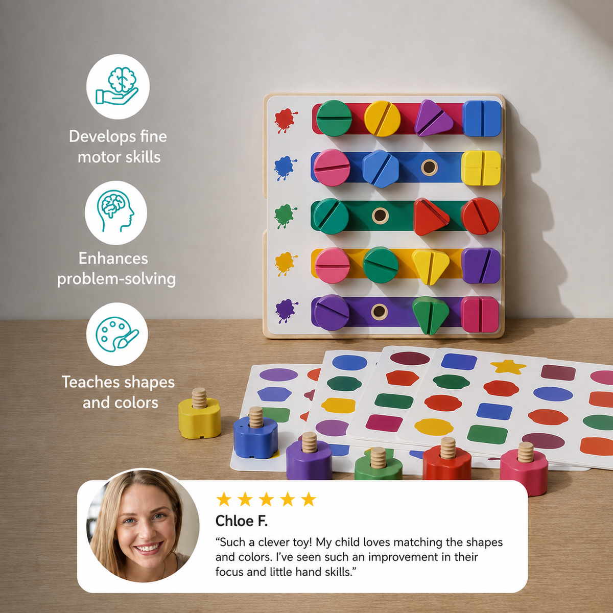Montessori Screw, Wood, and Color Toy