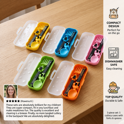 3-Piece Construction Vehicle Kids’ Utensil Set with Spoon, Fork & Travel Case