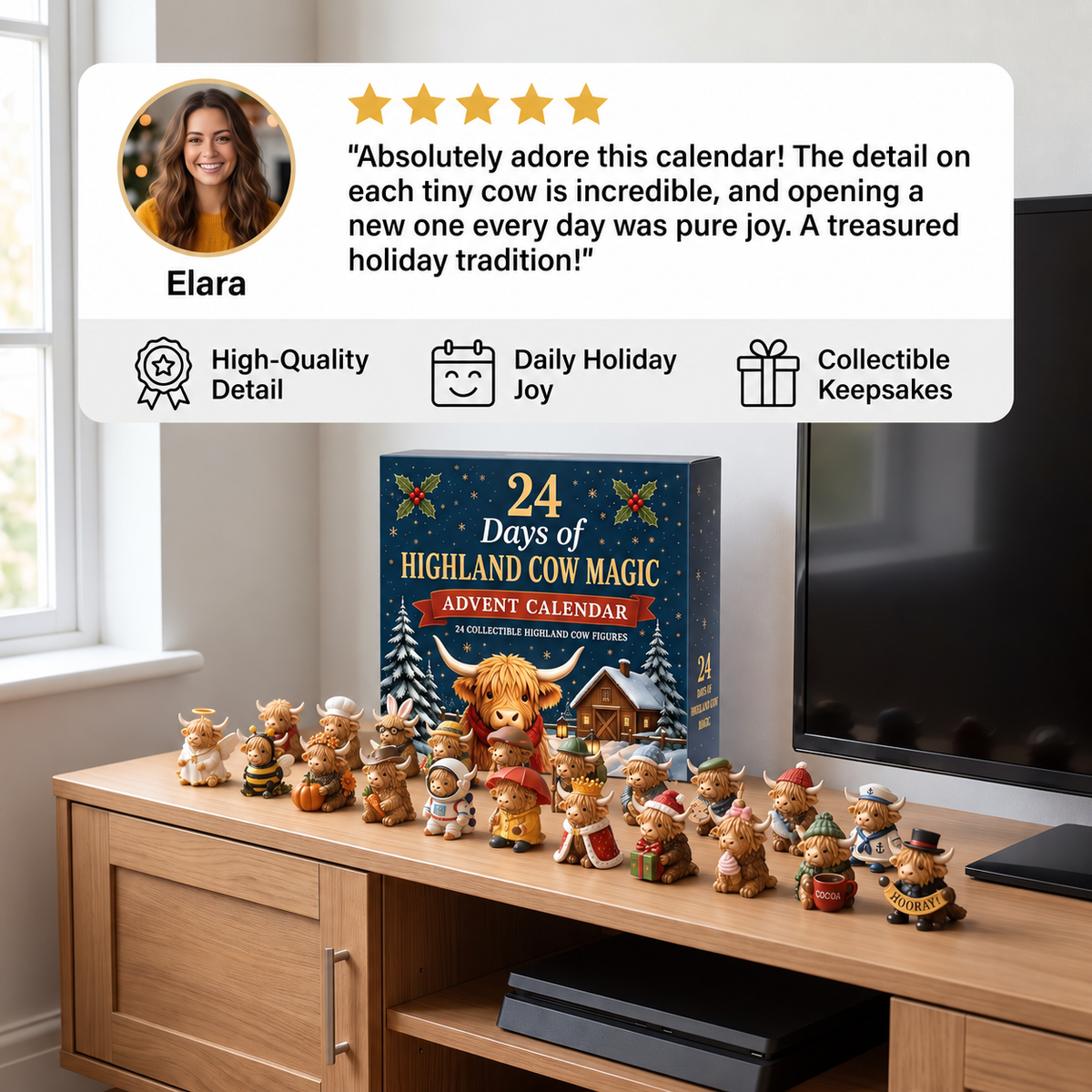 24-Day Highland Cow Advent Calendar with Collectible Mini Figurines