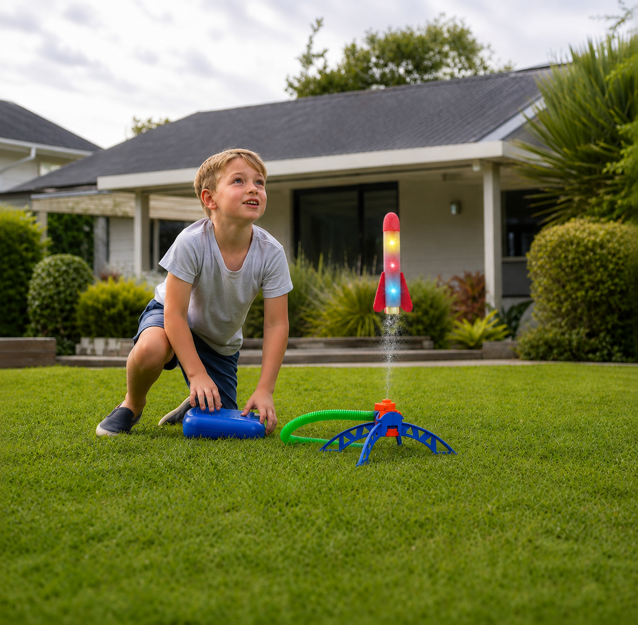 Kids Rocket Launcher with Foot Pump – Lightning Air-Powered Outdoor Toy
