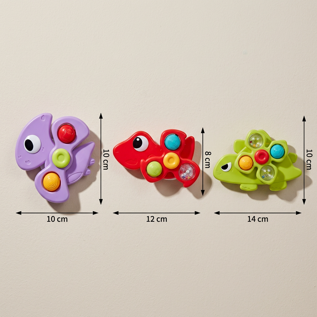 Dinosaur Suction Cup Spinner Toy for Babies & Toddlers Set of 3