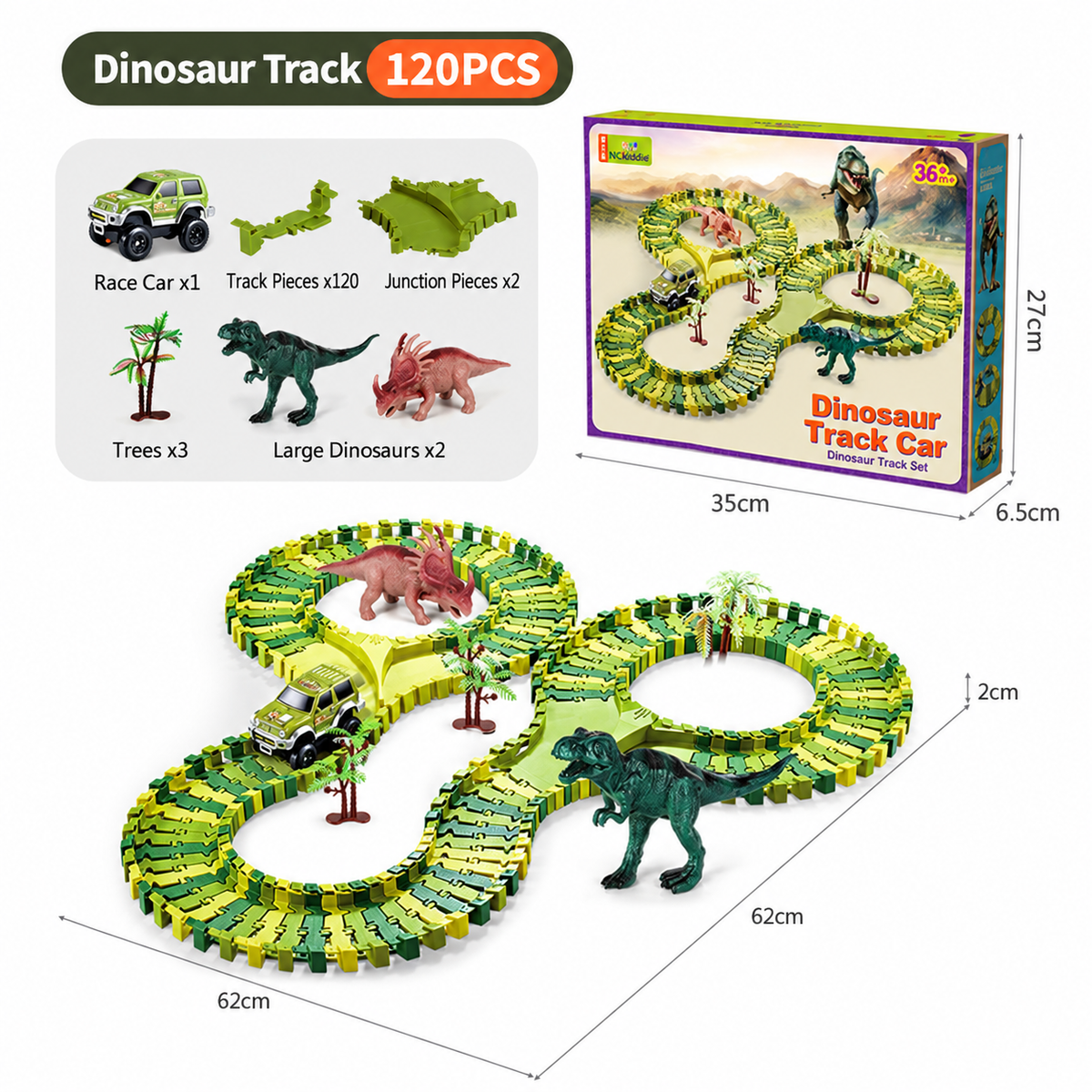 215-Piece Dinosaur Race Track Set with Motorized Cars, Bridge & Dinosaur Figures