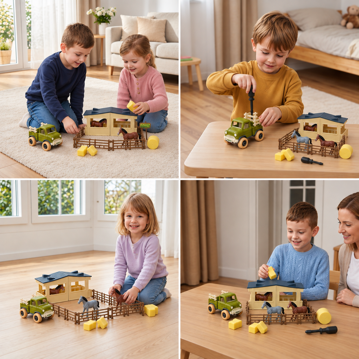 DIY Take-Apart Farm Truck & Horse Stable Play Set for Kids