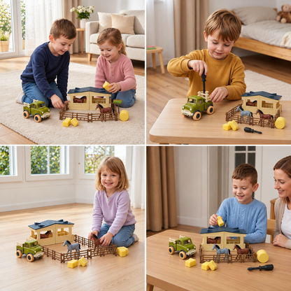 DIY Take-Apart Farm Truck & Horse Stable Play Set for Kids