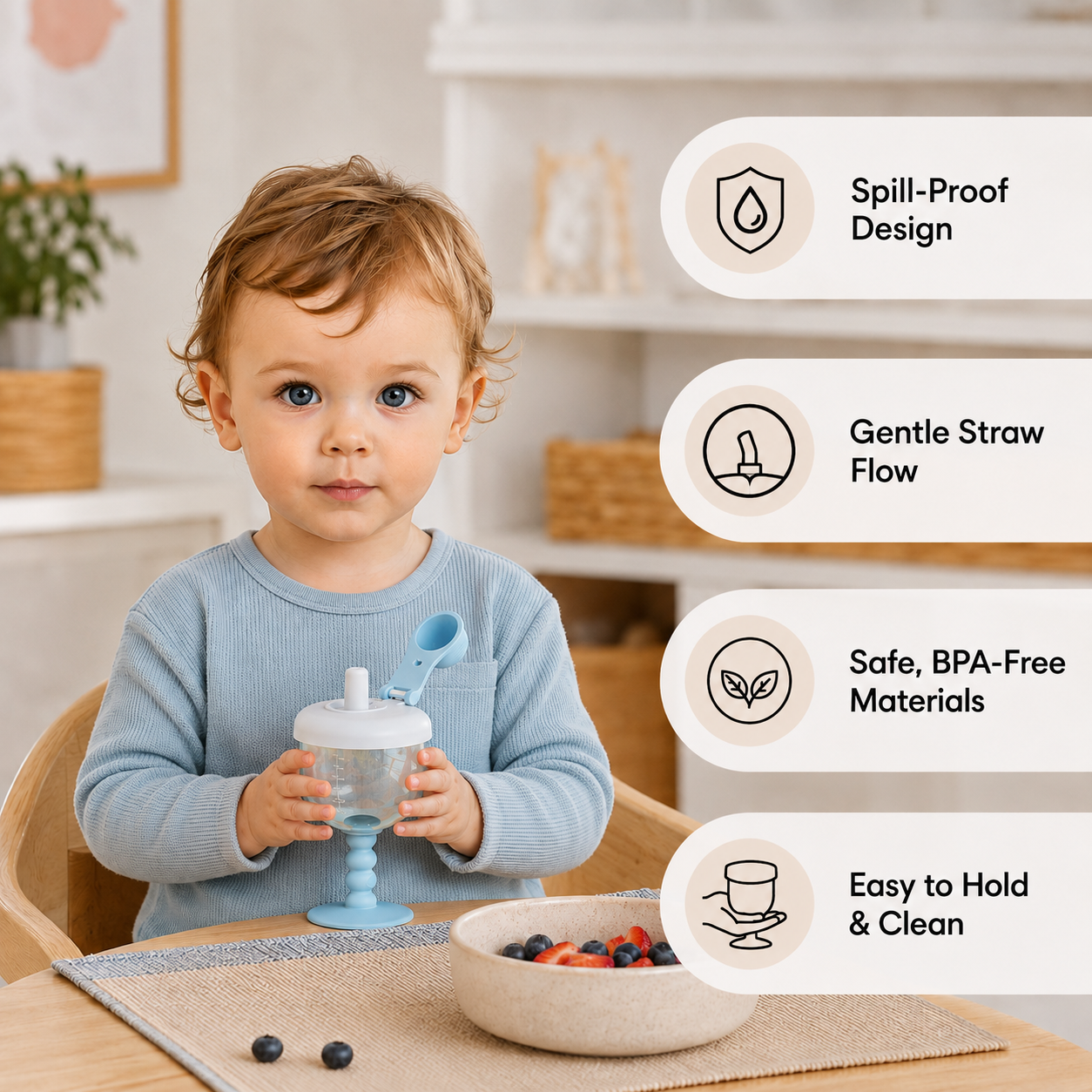 Spill-Proof Baby Straw Training Cup