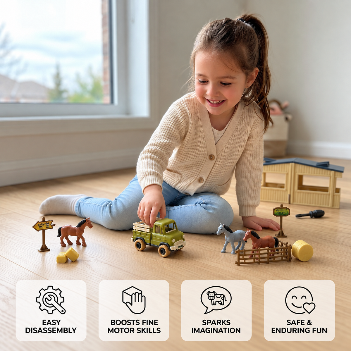 DIY Take-Apart Farm Truck & Horse Stable Play Set for Kids