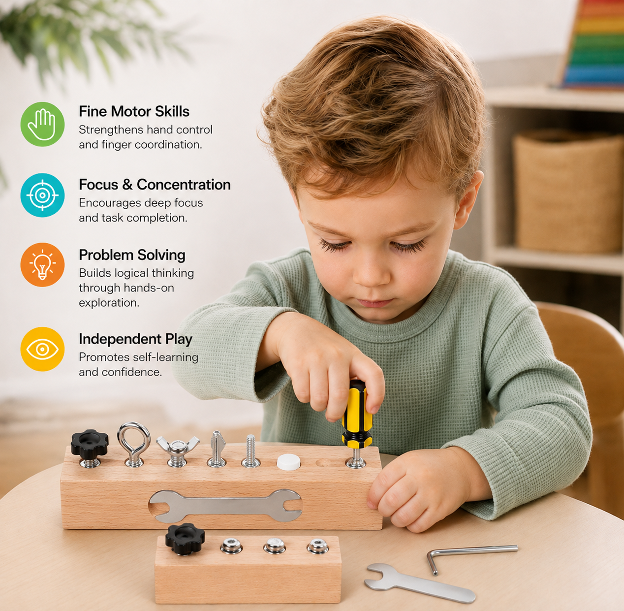 Montessori Wooden Screw & Nut Toy – Fine Motor Skills & Focus Training for Kids