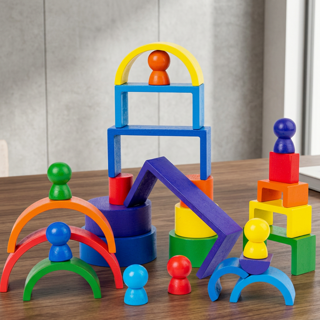 Montessori Colored Wooden Building Blocks