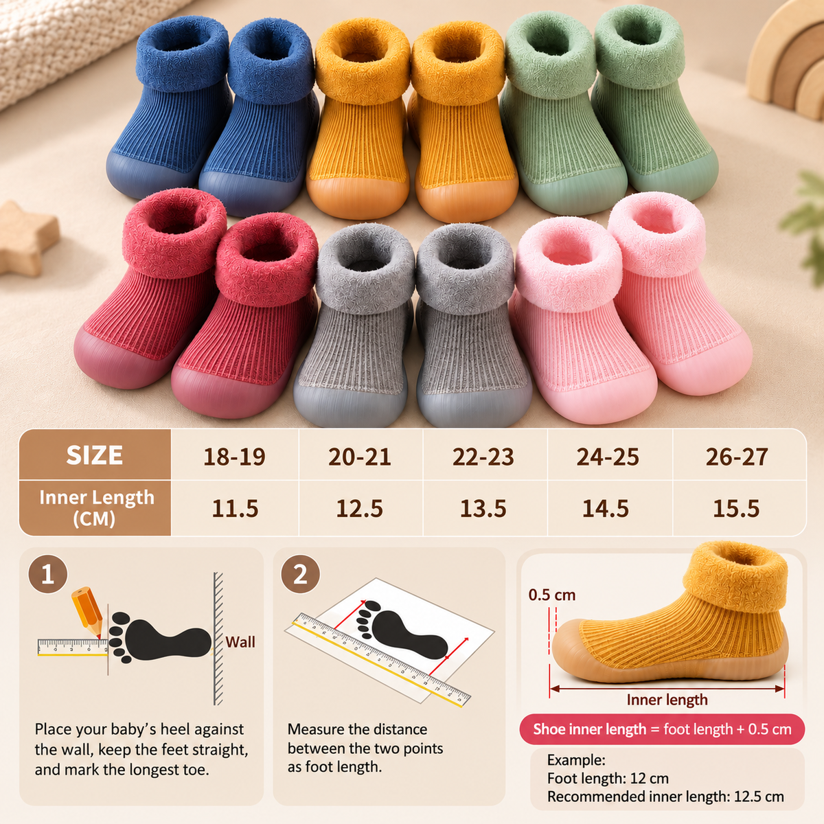 Warm Baby Walking Sock Shoes with Soft Non-Slip Soles