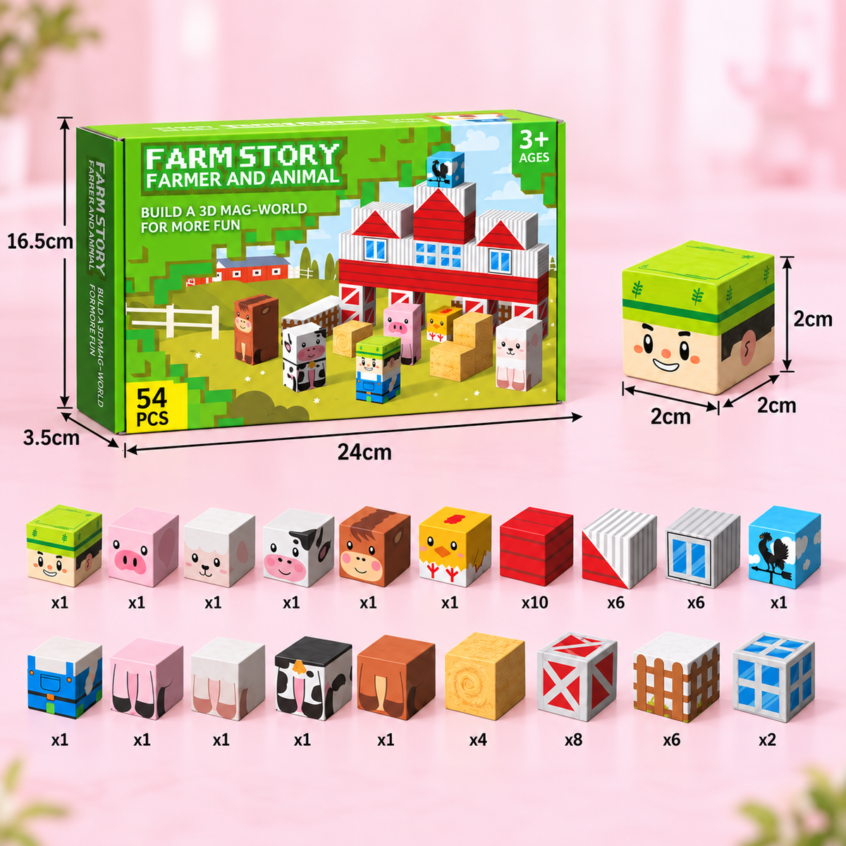 Farm Story Magnetic Building Blocks Travel Playset with Animals & Barn