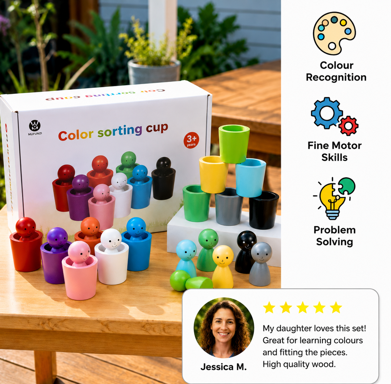Montessori Wooden Colour Sorting Cup Game