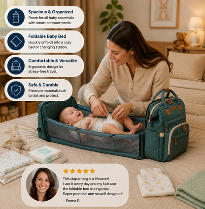 3-in-1 Travel Diaper Backpack with Foldable Baby Bed – Perfect for On-the-Go Parents