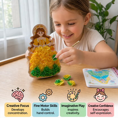 4-in-1 Fairy Princess Diamond Painting, Poke-In, Embroidery & Watercolor Art Kit for Kids