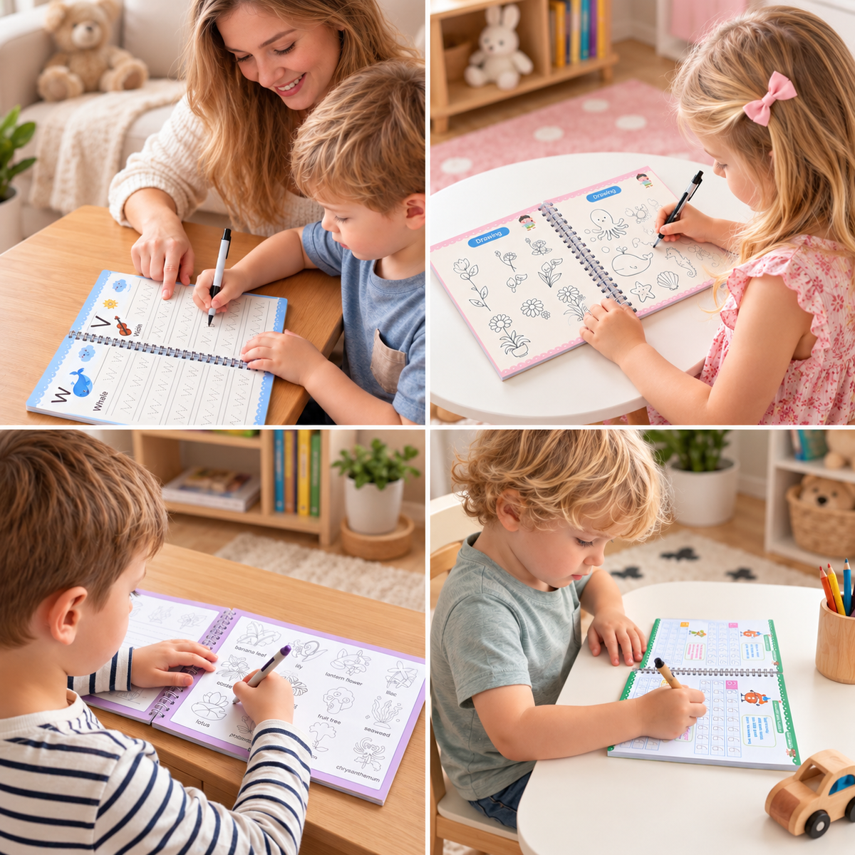 Reusable Grooved Handwriting Practice Books for Kids – 6-Piece Tracing & Writing Set