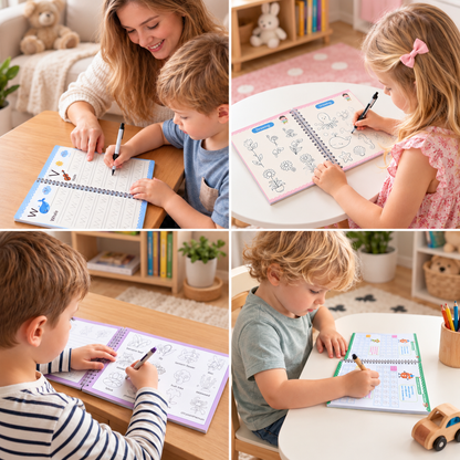 Reusable Grooved Handwriting Practice Books for Kids – 6-Piece Tracing & Writing Set