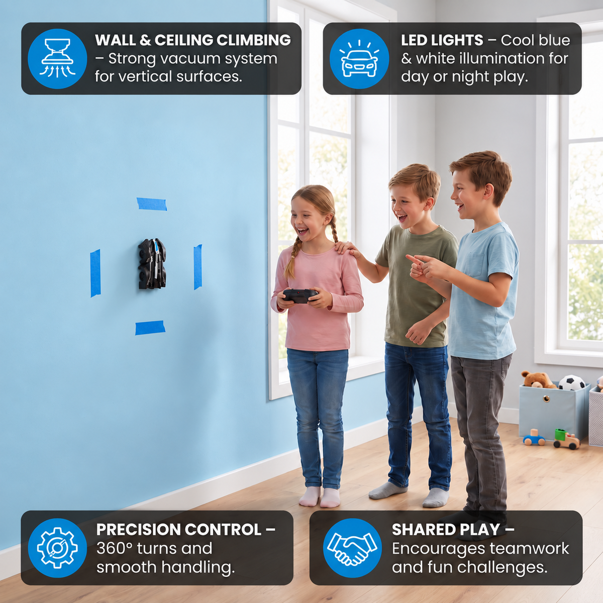 Remote Control Wall-Climbing Car with LED Lights