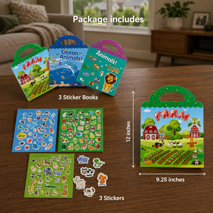 Reusable Montessori sticker books with various themes