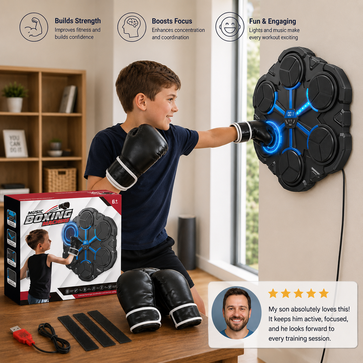 Bluetooth Music Boxing Trainer – Interactive Wall Punching Target with Lights & Sound