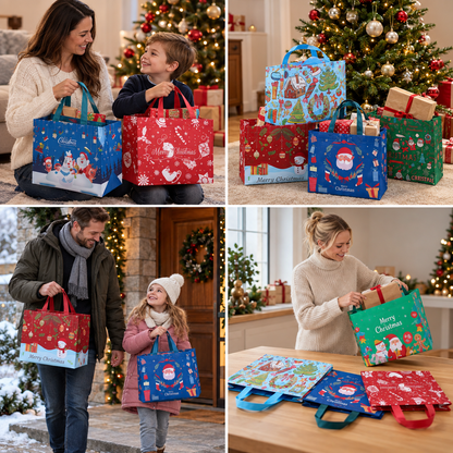 Reusable Christmas Gift Bags with Handles – Assorted Holiday Designs