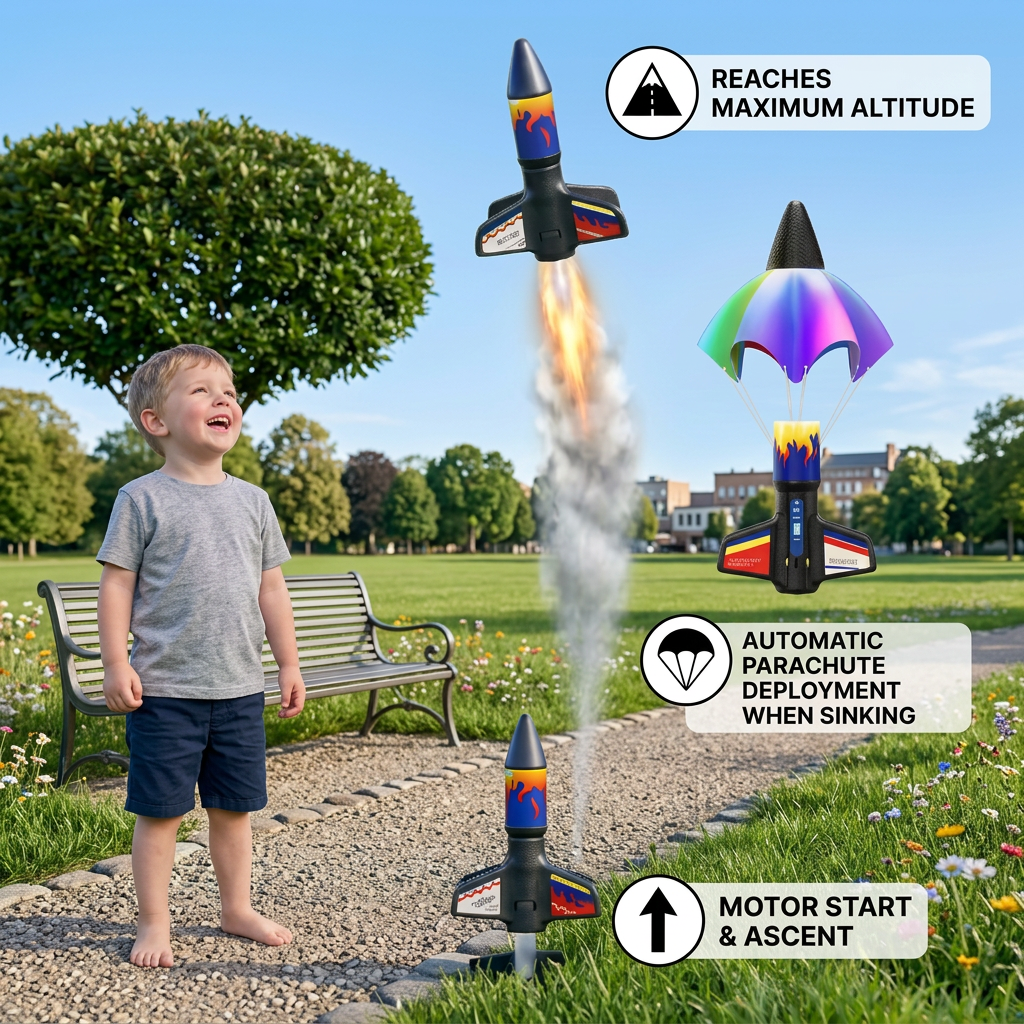Kids Rocket Launcher with Parachute – Motorized Toy Rocket for Outdoor Adventures