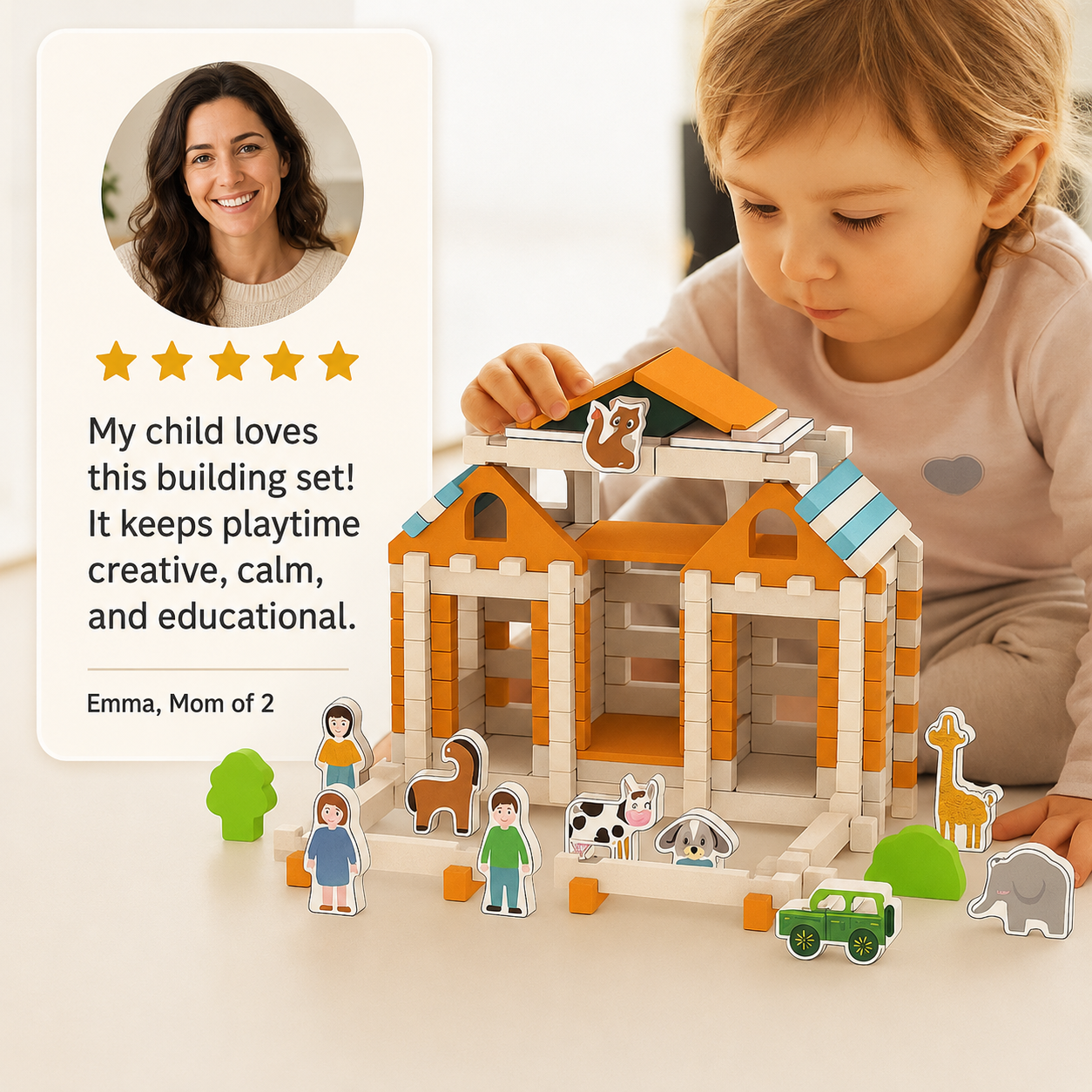 Montessori wooden building block set – natural stacking and construction toy