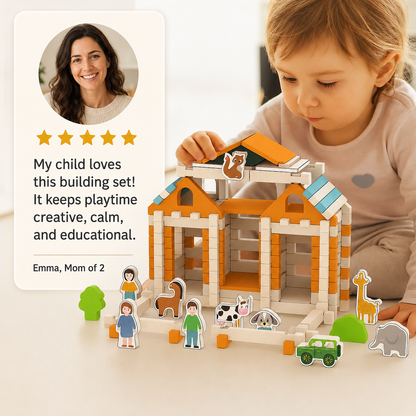 Montessori wooden building block set – natural stacking and construction toy