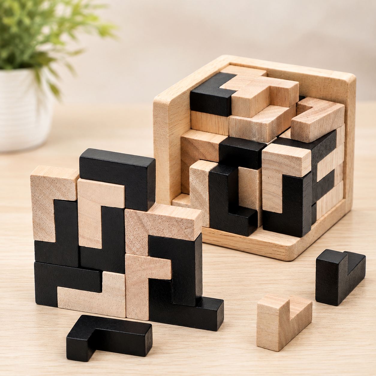 Handmade 3D Wooden Puzzle Cube – Logic & Learning Toy for Children