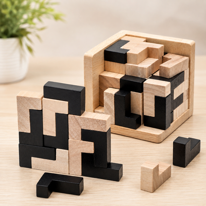Handmade 3D Wooden Puzzle Cube – Logic & Learning Toy for Children