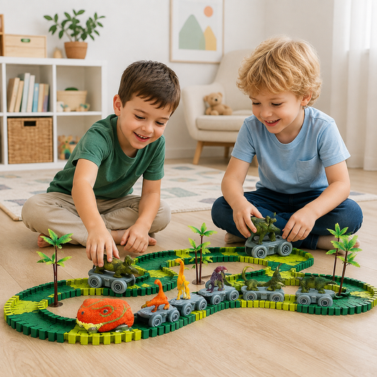 Dinosaur Track Adventure – Flexible racetrack with light-up train