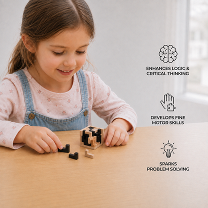 Handmade 3D Wooden Puzzle Cube – Logic & Learning Toy for Children