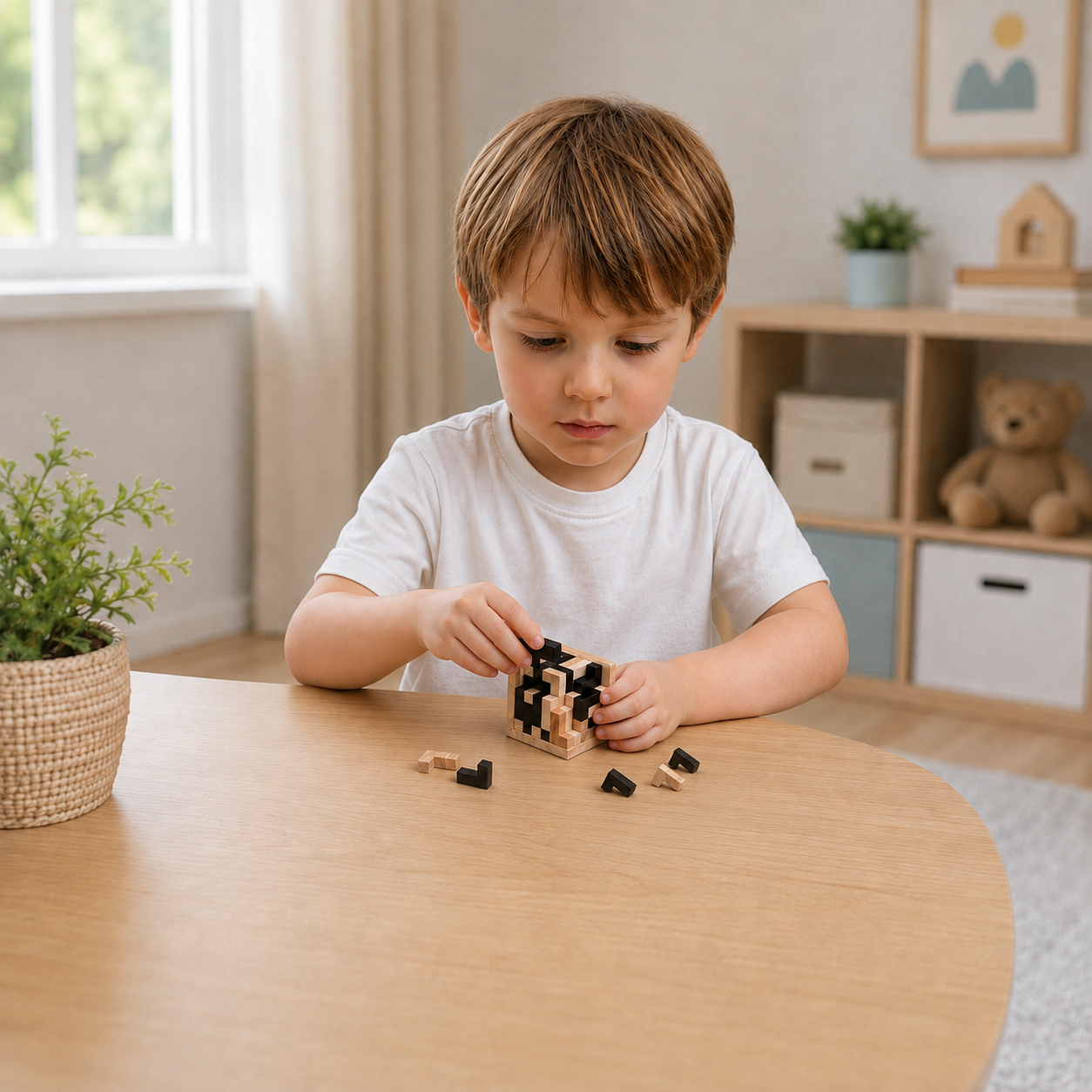 Handmade 3D Wooden Puzzle Cube – Logic & Learning Toy for Children