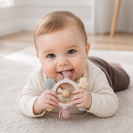 Baby Teething Toy Made of Wood and Silicone