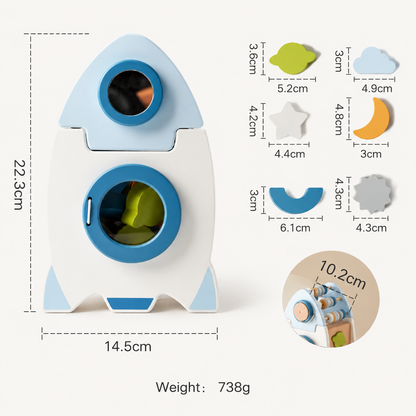 Handmade Montessori Wooden Rocket with Various Shapes and Colors