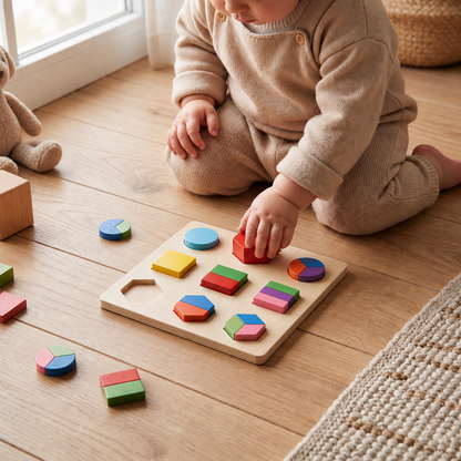 Simple Montessori Shapes and Colors Wooden Puzzle for Toddlers