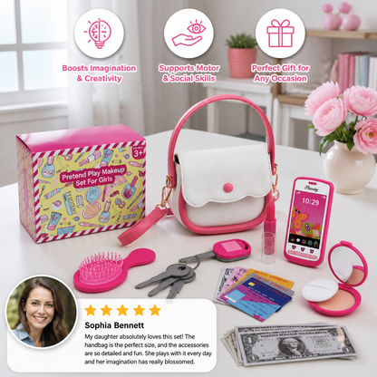 Kids Pretend Play Handbag Set with Phone, Makeup & Accessories