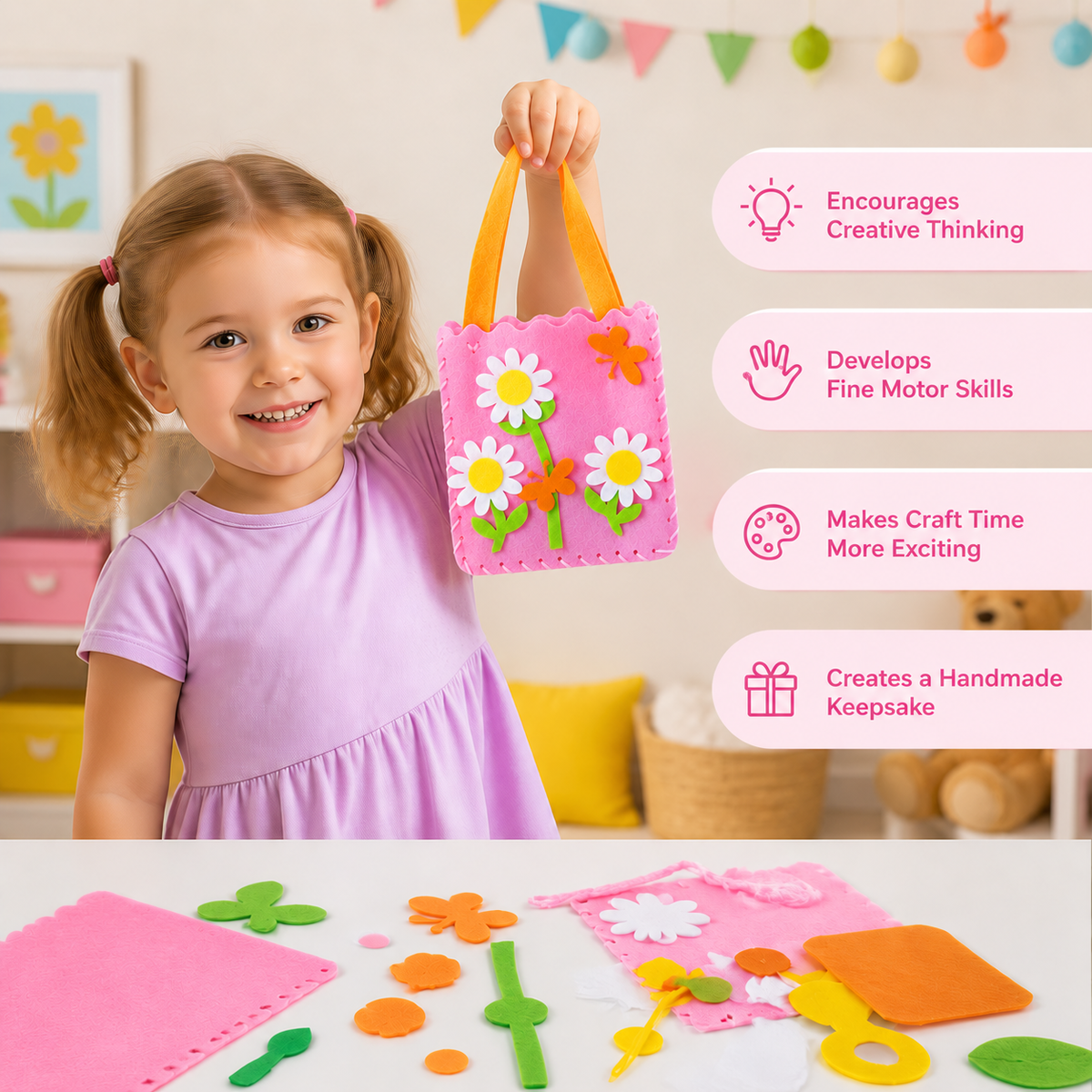 DIY Cute Felt Handbag Sewing Craft Kit for Kids