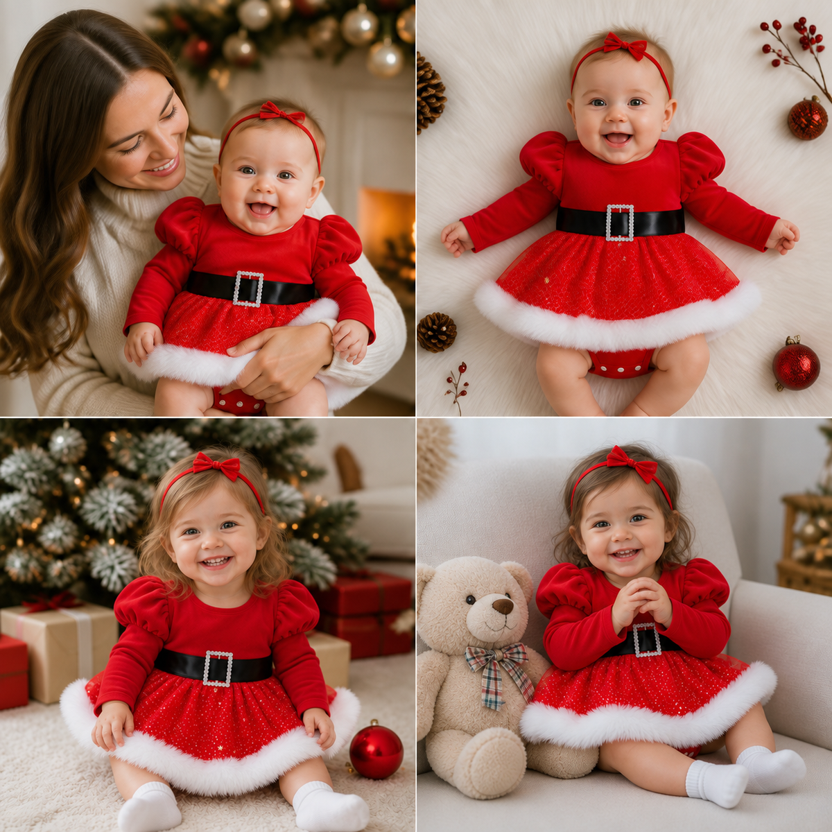 Baby Girl’s My First Christmas Long-Sleeve Romper Dress