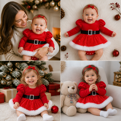 Baby Girl’s My First Christmas Long-Sleeve Romper Dress