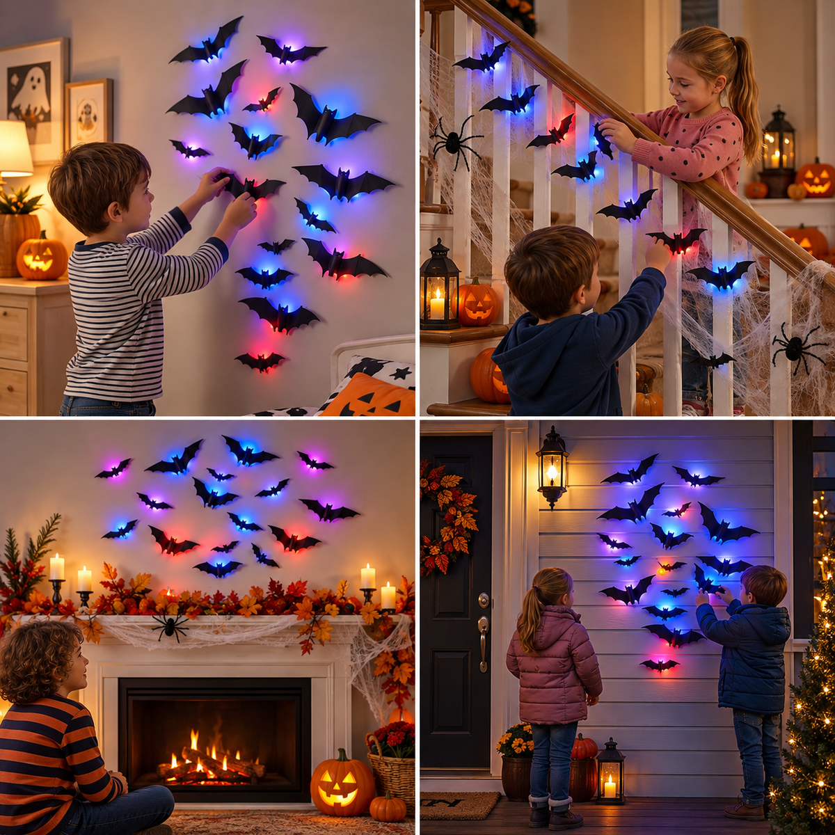 3D LED Halloween Bat Wall Decoration with Color-Changing Lights