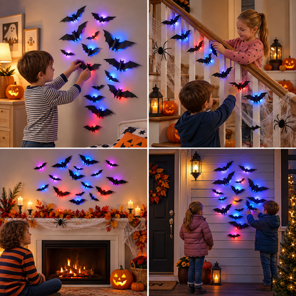 3D LED Halloween Bat Wall Decoration with Color-Changing Lights