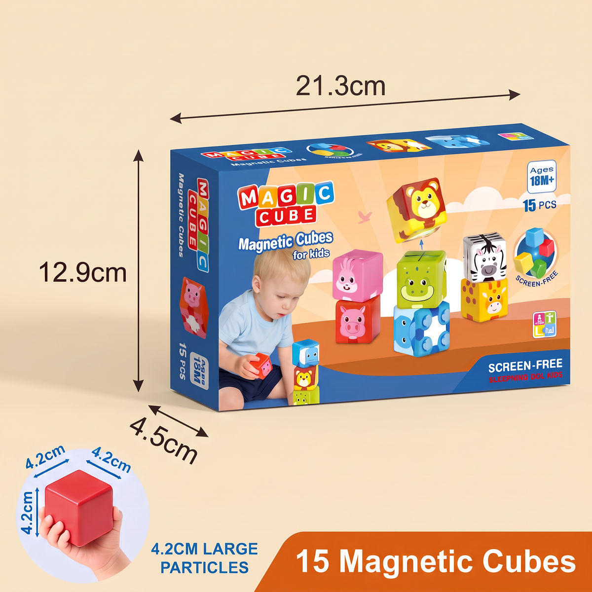 Toddler-Safe 4.2 cm Safari Animal Magnetic Building Cubes – STEM Learning Blocks