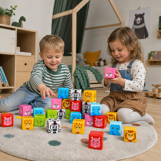 Toddler-Safe 4.2 cm Safari Animal Magnetic Building Cubes – STEM Learning Blocks