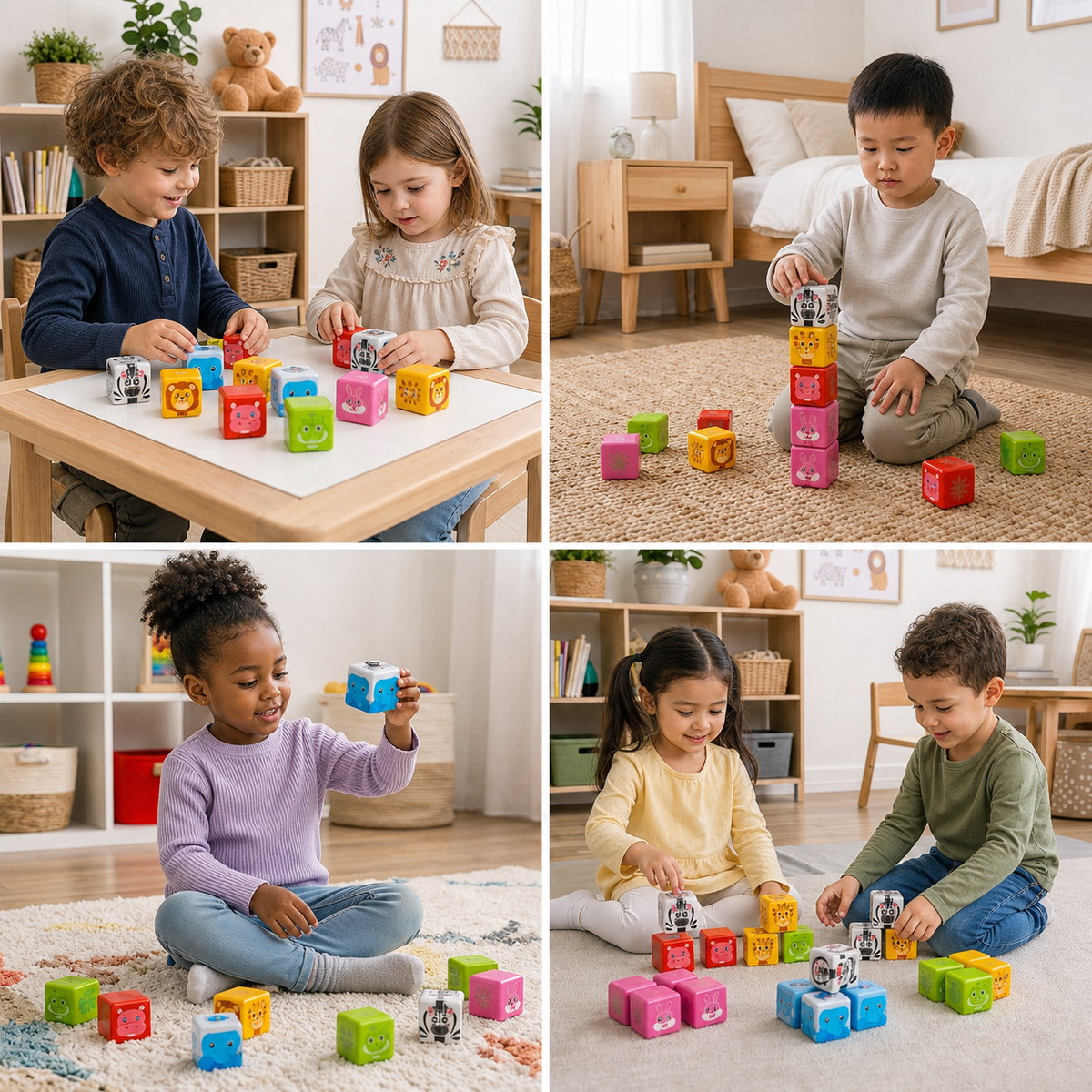 Toddler-Safe 4.2 cm Safari Animal Magnetic Building Cubes – STEM Learning Blocks