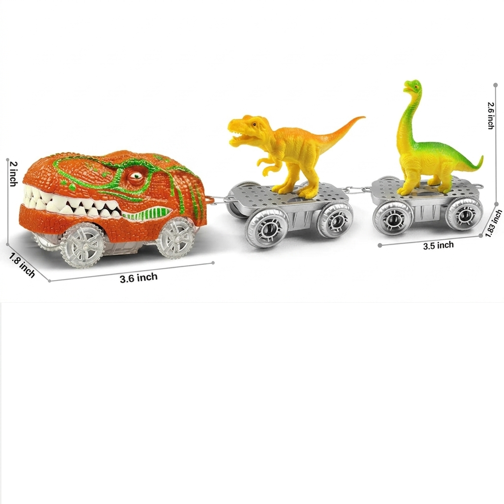 Dinosaur Track Adventure – Flexible racetrack with light-up train