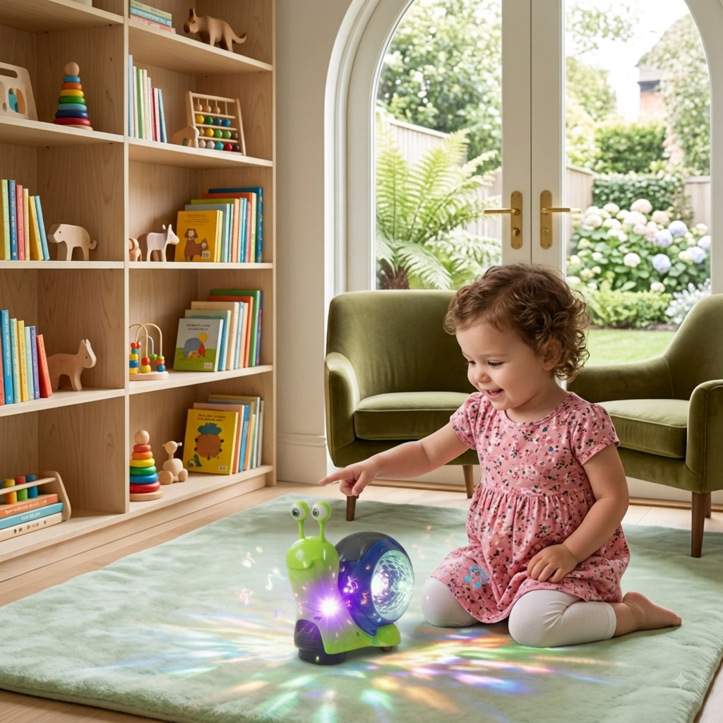 Light-up and music-playing snail crawling toy