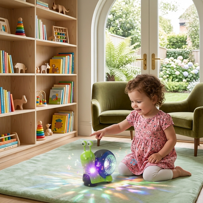 Light-up and music-playing snail crawling toy