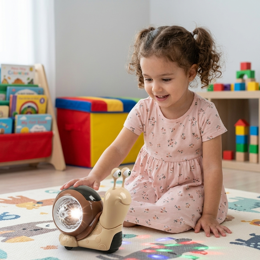 Light-up and music-playing snail crawling toy