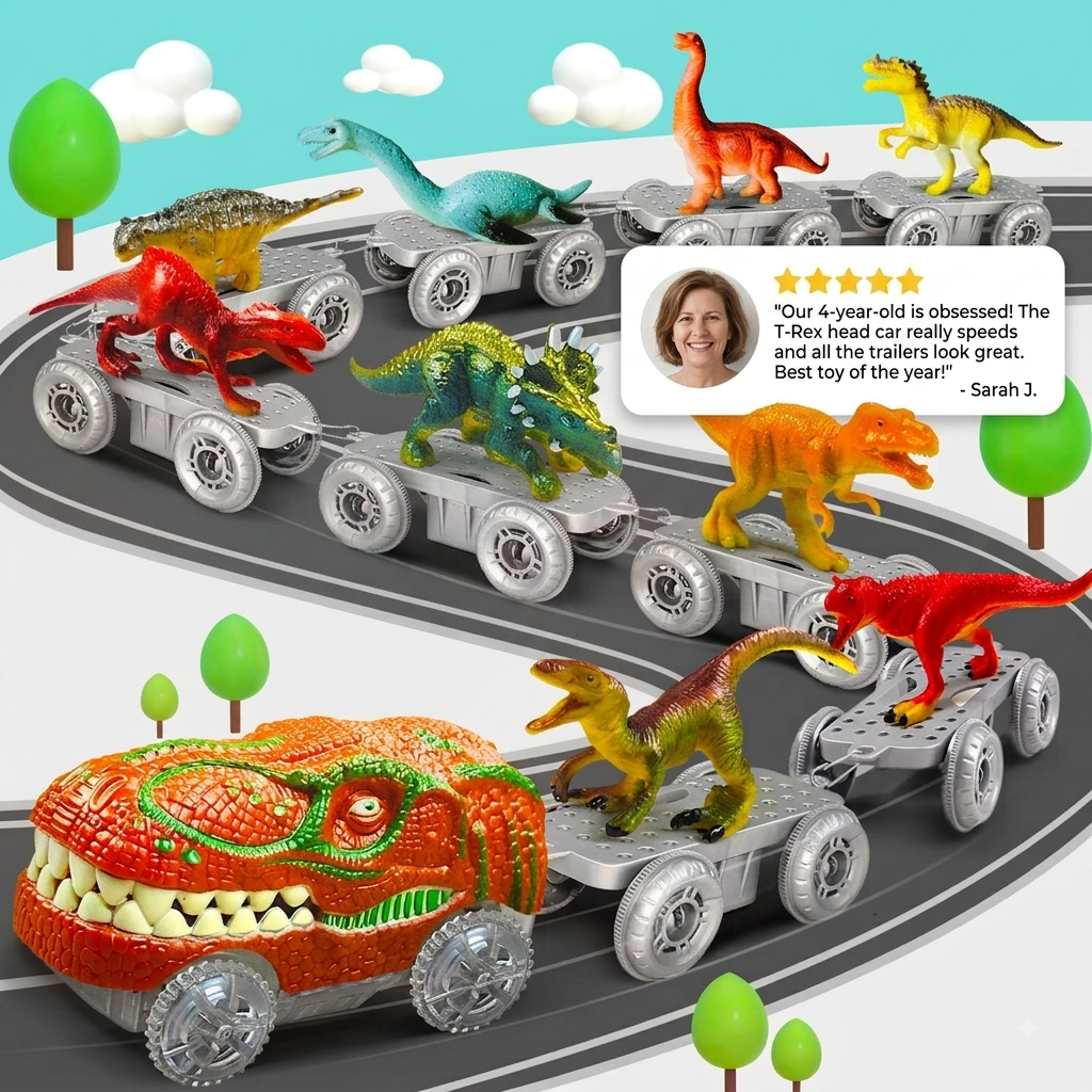 Dinosaur Track Adventure – Flexible racetrack with light-up train